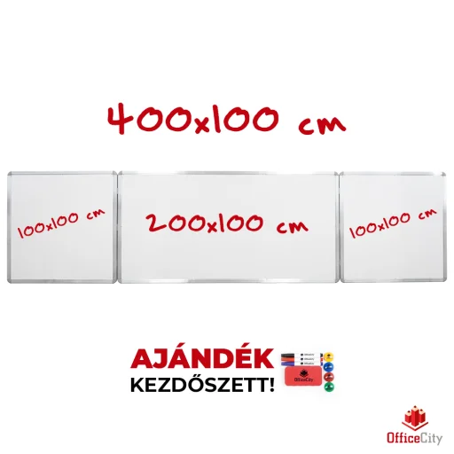 OfficeCity kihajtható mágnestábla alumínium kerettel 200x100 cm + 100x100 cm + 100x100 cm (WBKH-100200-100) törölhető mágnes tábla, fehértábla - 2