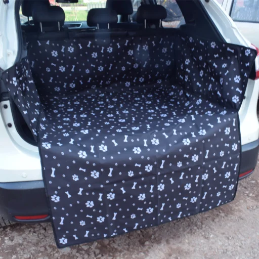 Autós védőhuzat csomagtartóba kutyáknak 185x104cm fekete mancs mintával (car-mat-black-paws) (HG016) - 1