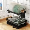 Edényszárító csepegtető tálcával kétszintes fekete (dish-rack-black-5-2-layer-DRB-5-2)  thumbnail