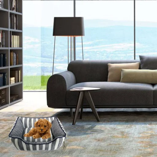 Kutyafekhely, kutyaágy, macska fekhely, macskaágy szürke színben S méret (PET-BED-STRIPED-GREY-S) - 3