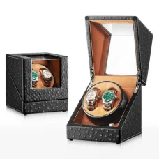 Óraforgató, óratartó doboz 2 karórához fekete színben (watch-winder-2-black)
