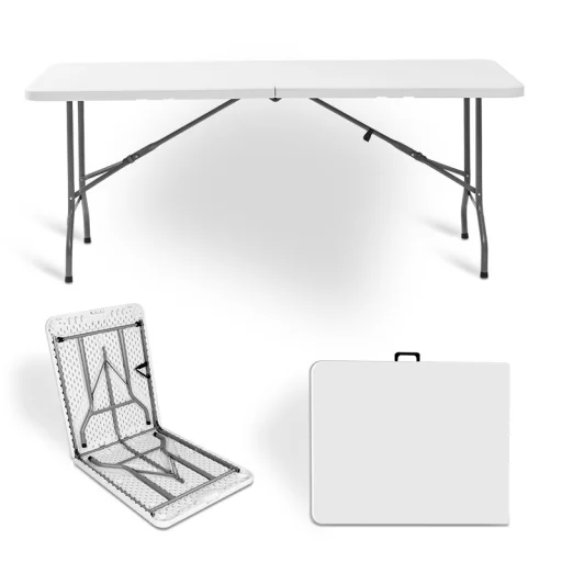 Összecsukható kemping asztal, kerti asztal 180x74x74cm fehér (LY-FL180-B) - 5