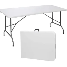 Összecsukható kemping asztal, kerti asztal 152x70x74cm fehér (LY-FH150)