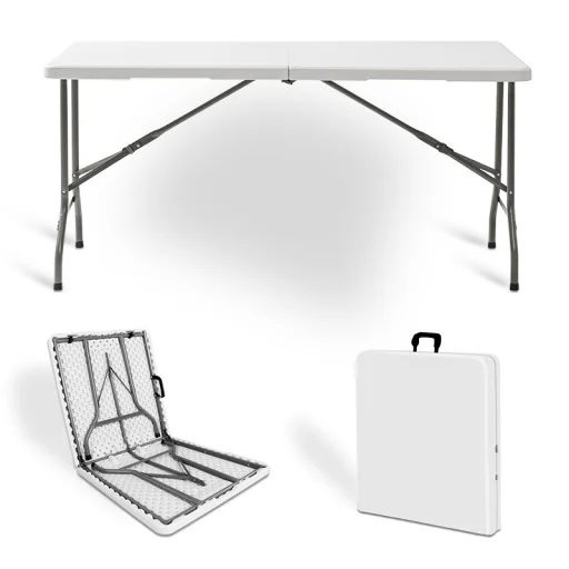 Összecsukható kemping asztal, kerti asztal 152x70x74cm fehér (LY-FH150) - 5