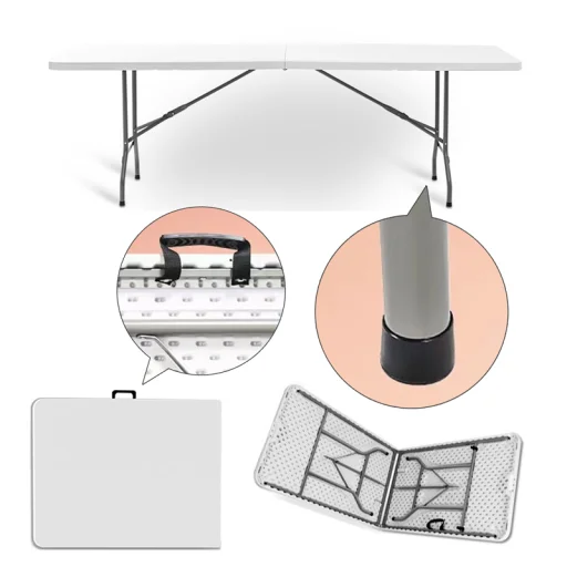 Összecsukható 240x74x74cm kemping asztal, kerti asztal fehér (LY-FH240) - 4