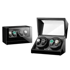 Óraforgató, óratartó doboz 4 karórához fekete színben fekete belsővel (JH40BW-BLACK-BLACK)