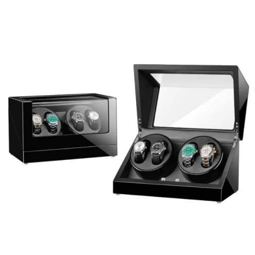 Óraforgató, óratartó doboz 4 karórához fekete színben fekete belsővel (JH40BW-BLACK-BLACK) - 1