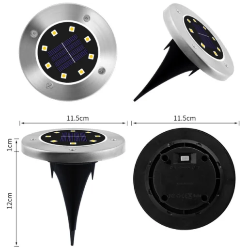 Kültéri napelemes LED lámpa, kerti világítás IP65 vízálló 3500K meleg fényű 4db-os kiszerelés (ZY-1028-8LED-WARM) - 11