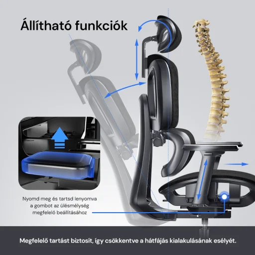 Prémium ergonomikus irodai szék, forgószék, fekete (T03) hálós - 3
