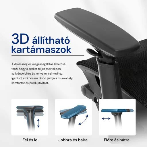 Prémium ergonomikus irodai szék, forgószék, fekete (T03) hálós - 4