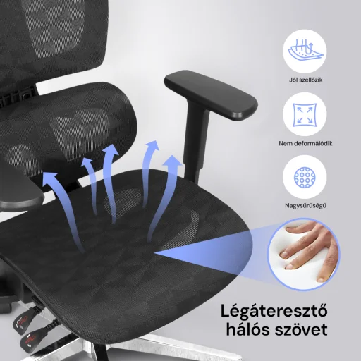 Prémium ergonomikus irodai szék, forgószék, fekete (T03) hálós - 5
