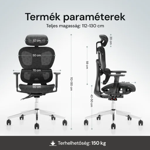 Prémium ergonomikus irodai szék, forgószék, fekete (T03) hálós - 6