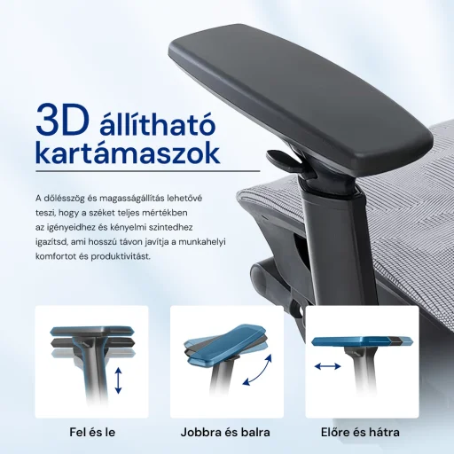 Prémium ergonomikus irodai szék, forgószék, fekete-szürke (T03) hálós - 3