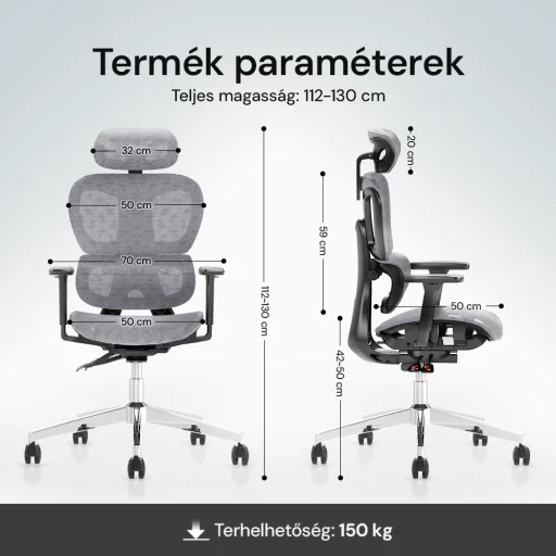 Prémium ergonomikus irodai szék, forgószék, fekete-szürke (T03) hálós - 4