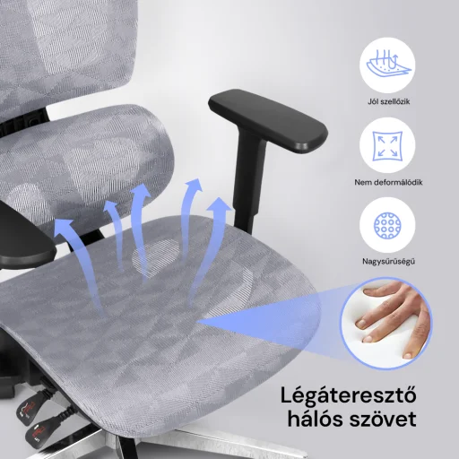 Prémium ergonomikus irodai szék, forgószék, fekete-szürke (T03) hálós - 6