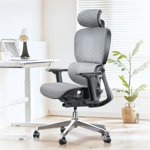 Prémium ergonomikus irodai szék, forgószék, fekete-szürke (T03) hálós - 1