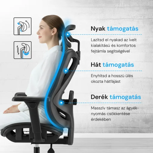 Ergonomikus irodai szék, forgószék, fekete (T15) hálós - 3
