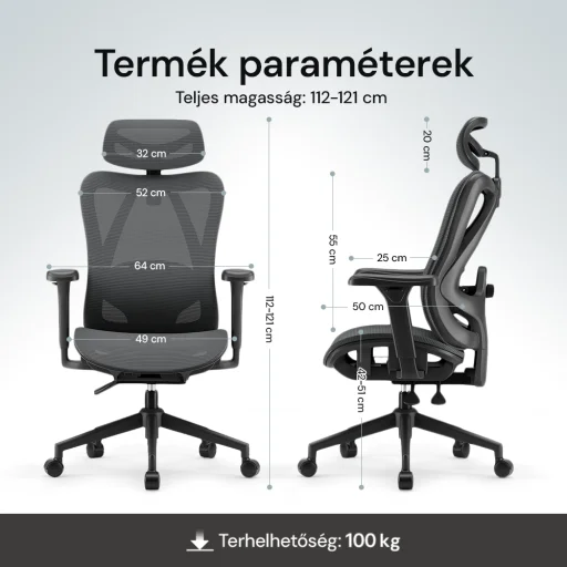 Ergonomikus irodai szék, forgószék, fekete (T15) hálós - 7