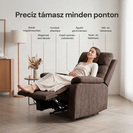 Fekvőfotel, relax fotelágy dönthető háttámlával, lábtartóval barna zsenília szövet (JN-R8120A51) DARK BROWN) - 4