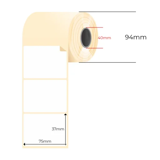 3000db 75x37mm direkt termál tekercses etikett címke (1000 címke/tekercs, 3 tekercs) - 2