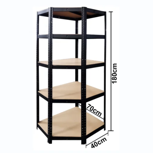 Sarok salgó polc, 5 szintes 180x70x40-40cm, fekete - 2