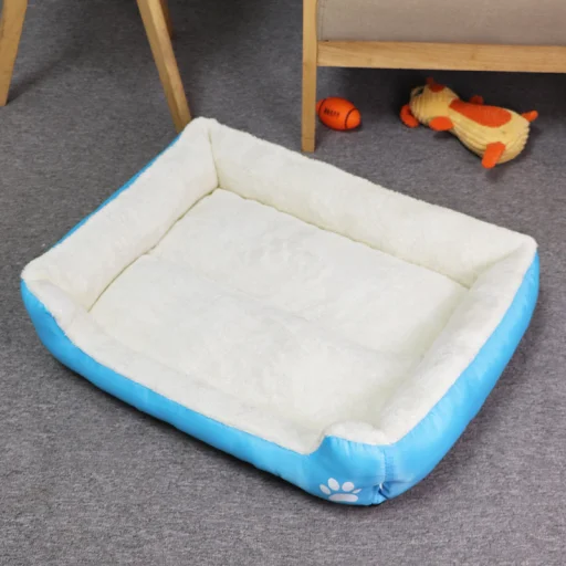Kisállat fekhely, M méret, világoskék-elefántcsont fehér kutya / macska - 2