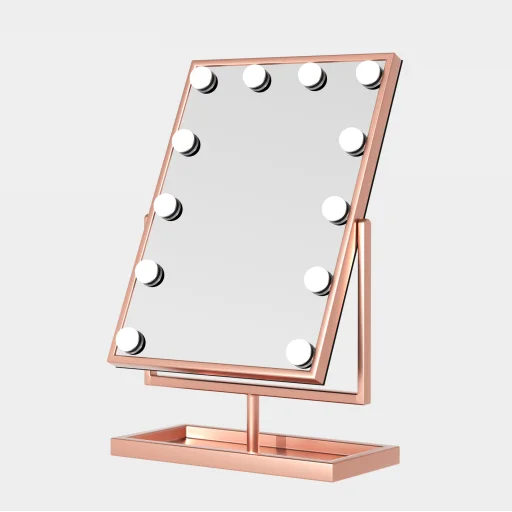 Hollywood tükör, asztali sminkes tükör tárolóval, 12x3W LED sminktükör, rozéarany, rose gold (DC117-4) - 5