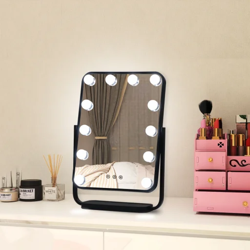 Hollywood tükör, sminkes tükör fekete 12x3W (DP330A) - 1