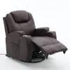 Elektromos fekvőfotel, relax fotelágy 8 pontos masszázs magyar nyelvű távirányítóval, ringató, forgatható rozsdamentes pohártartó AIR leather sötétbarna thumbnail