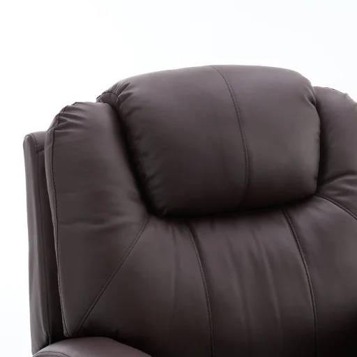 Elektromos fekvőfotel, relax fotelágy 8 pontos masszázs magyar nyelvű távirányítóval, ringató, forgatható rozsdamentes pohártartó AIR leather sötétbarna - 12