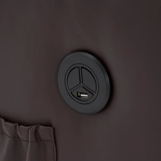 Elektromos fekvőfotel, relax fotelágy 8 pontos masszázs magyar nyelvű távirányítóval, ringató, forgatható rozsdamentes pohártartó AIR leather sötétbarna - 20