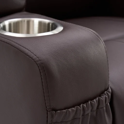 Elektromos fekvőfotel, relax fotelágy 8 pontos masszázs magyar nyelvű távirányítóval, ringató, forgatható rozsdamentes pohártartó AIR leather sötétbarna - 22