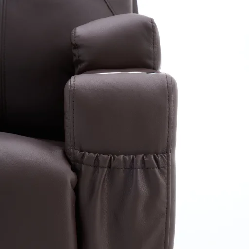 Elektromos fekvőfotel, relax fotelágy 8 pontos masszázs magyar nyelvű távirányítóval, ringató, forgatható rozsdamentes pohártartó AIR leather sötétbarna - 9