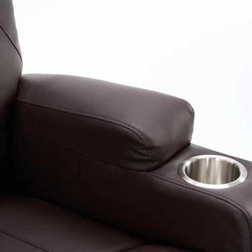 Elektromos fekvőfotel, relax fotelágy 8 pontos masszázs magyar nyelvű távirányítóval, ringató, forgatható rozsdamentes pohártartó AIR leather sötétbarna - 11