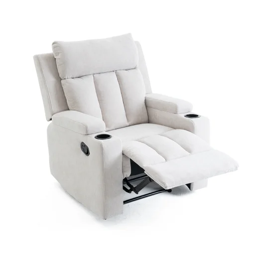 Manuális fekvőfotel, relax fotelágy két pohártartóval, bézs szövet (JNF-MANUAL-FABRIC-BEIGE) JN-R8005A51 - 2
