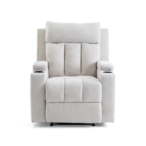Manuális fekvőfotel, relax fotelágy két pohártartóval, bézs szövet (JNF-MANUAL-FABRIC-BEIGE) JN-R8005A51 - 3