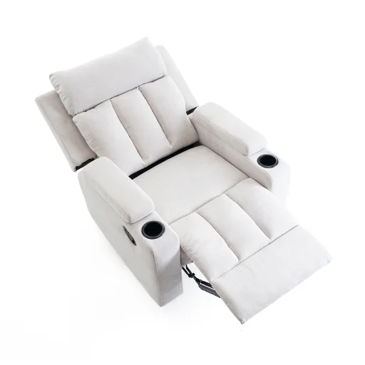 Manuális fekvőfotel, relax fotelágy két pohártartóval, bézs szövet (JNF-MANUAL-FABRIC-BEIGE) JN-R8005A51 - 4