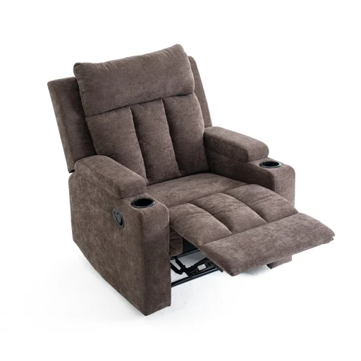 Manuális fekvőfotel, relax fotelágy két pohártartóval, sötétbarna szövet (JNF-MANUAL-FABRIC-DARK BROWN) JN-R8005A51 - 2
