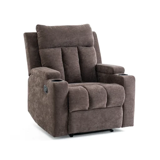 Manuális fekvőfotel, relax fotelágy két pohártartóval, sötétbarna szövet (JNF-MANUAL-FABRIC-DARK BROWN) JN-R8005A51 - 1