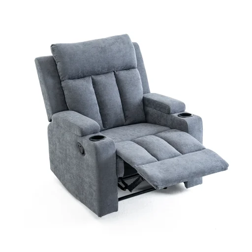 Manuális fekvőfotel, relax fotelágy két pohártartóval, szürke szövet (JNF-MANUAL-FABRIC-DARK GREY) JN-R8005A51 - 2