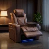 Luxus, egyszemélyes fekvőfotel, relax fotelágy elektromosan dönthető háttámlával, lábtartóval, pohártartóval és világítással barna bőr (L4630-3906) thumbnail