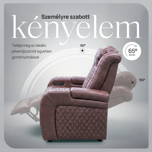 Luxus, egyszemélyes fekvőfotel, relax fotelágy elektromosan dönthető háttámlával, lábtartóval, pohártartóval és világítással barna bőr (L4630-3906) - 8