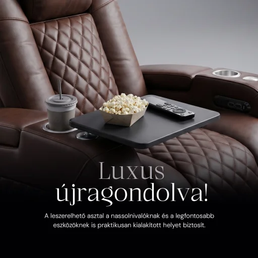 Luxus, egyszemélyes fekvőfotel, relax fotelágy elektromosan dönthető háttámlával, lábtartóval, pohártartóval és világítással barna bőr (L4630-3906) - 9