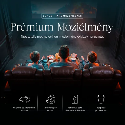 Luxus, háromszemélyes fekvőfotel, relax fotelágy elektromosan dönthető háttámlával, lábtartóval, pohártartóval és világítással barna bőr (L4630-7406) - 7