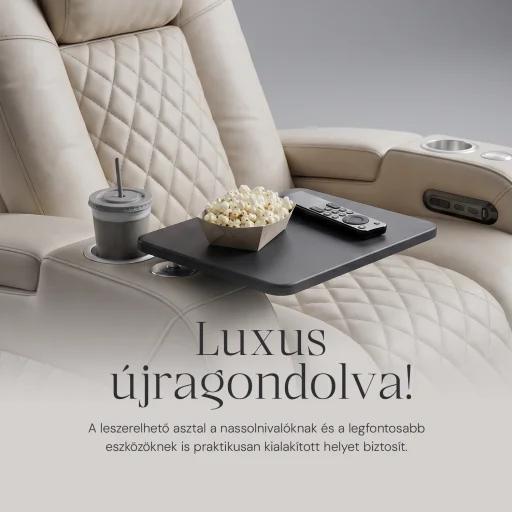 Luxus, egyszemélyes fekvőfotel, relax fotelágy elektromosan dönthető háttámlával, lábtartóval, pohártartóval és világítással bézs bőr (L4630-3906) - 5