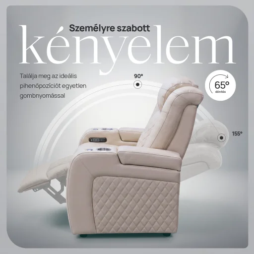 Luxus, egyszemélyes fekvőfotel, relax fotelágy elektromosan dönthető háttámlával, lábtartóval, pohártartóval és világítással bézs bőr (L4630-3906) - 6