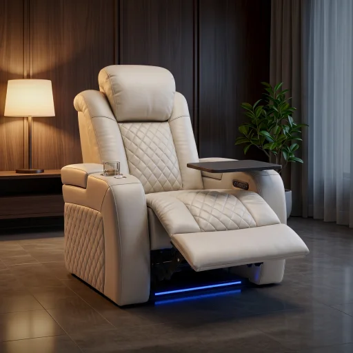 Luxus, egyszemélyes fekvőfotel, relax fotelágy elektromosan dönthető háttámlával, lábtartóval, pohártartóval és világítással bézs bőr (L4630-3906) - 1