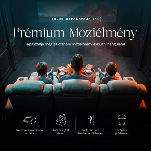 Luxus, háromszemélyes fekvőfotel, relax fotelágy elektromosan dönthető háttámlával, lábtartóval, pohártartóval és világítással bézs bőr (L4630-7406) - 3