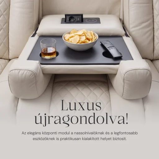 Luxus, háromszemélyes fekvőfotel, relax fotelágy elektromosan dönthető háttámlával, lábtartóval, pohártartóval és világítással bézs bőr (L4630-7406) - 7