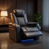 Luxus, egyszemélyes fekvőfotel, relax fotelágy elektromosan dönthető háttámlával, lábtartóval, pohártartóval és világítással fekete bőr (L4630-3906) thumbnail